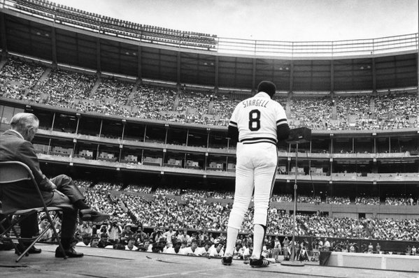 Black and white photo of Willie Stargell, former Pittsburgh Pirate.