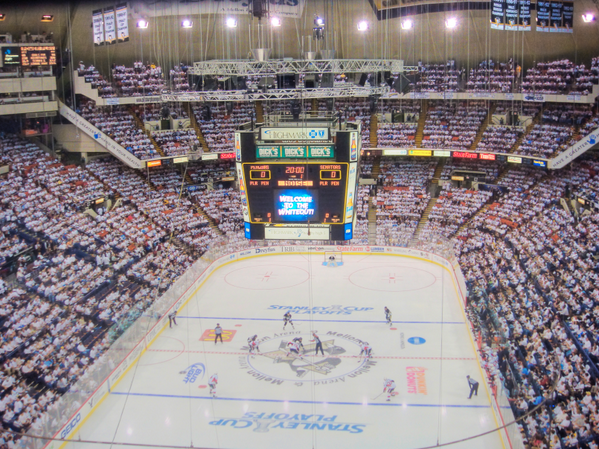 View of the ice from the upper level at Mellon Arena.