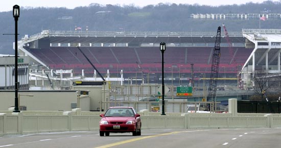 Photo of Cinergy Field from Columbia Parkway in Cincinnati.