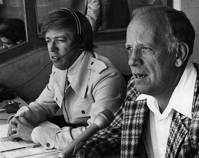 Photo of legendary Cincinnati Reds announcers Marty Brennaman and Joe Nuxhall.