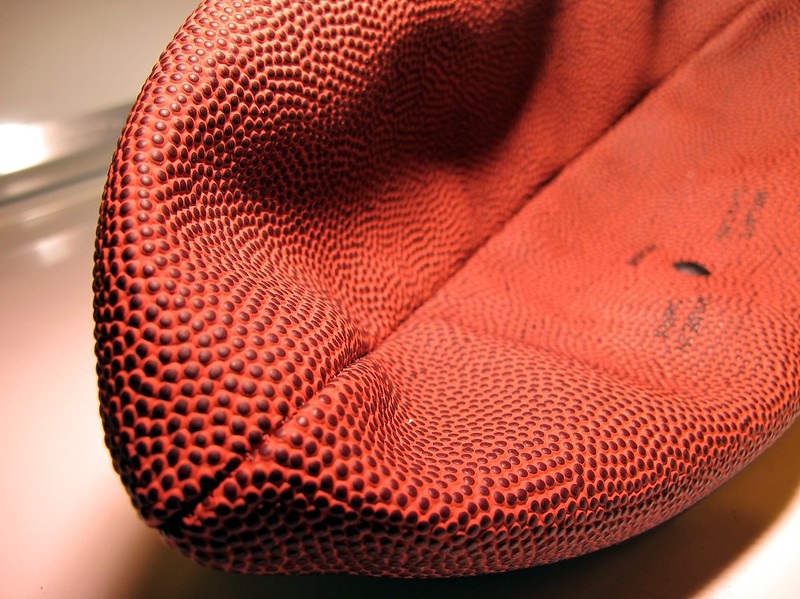 Photo of a deflated football.