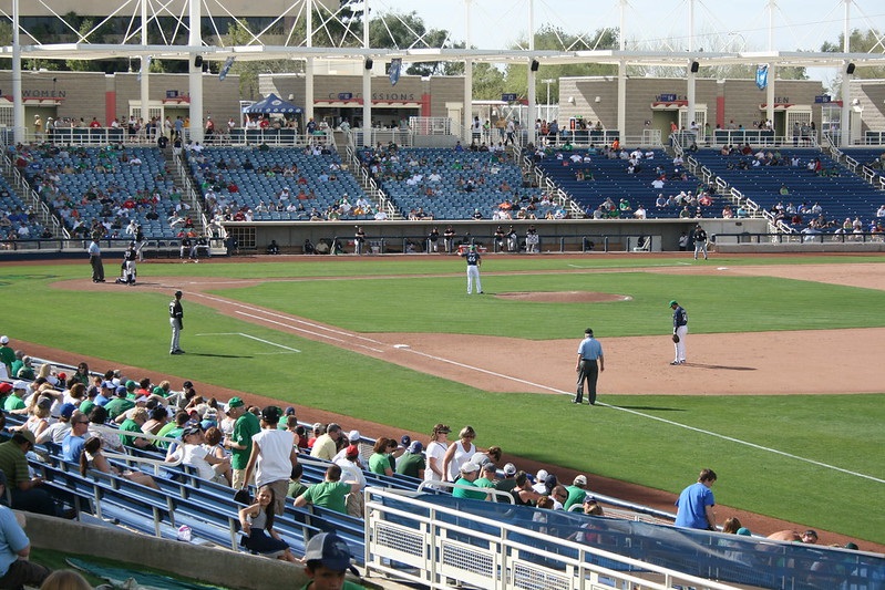 Photo of the playing field at Maryvale Baseball Park in Phoenix, Arizona.