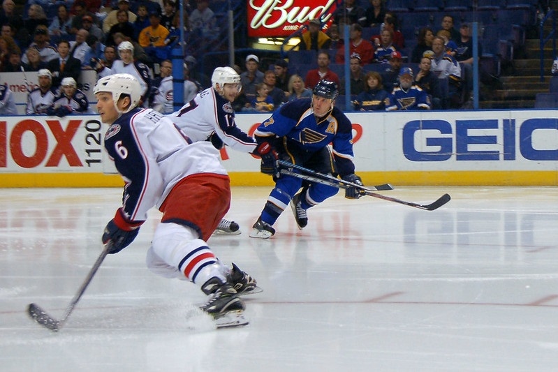 Photo of the St. Louis Blues versus the Columbus Blue Jackets at the Enterprise Center.