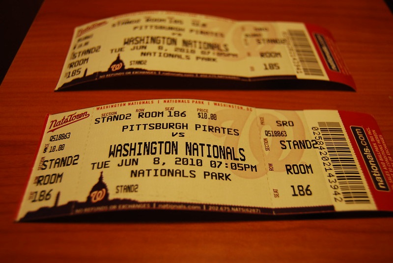 Photo of Washington Nationals tickets laying on a table.