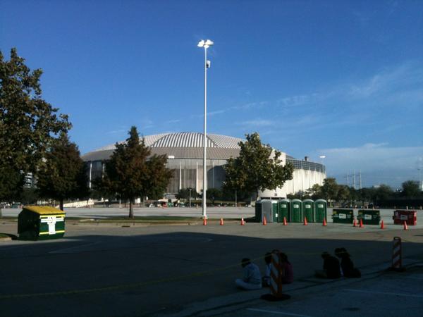 Exterior photo of the Astrodome, former home of the Houston Oilers.