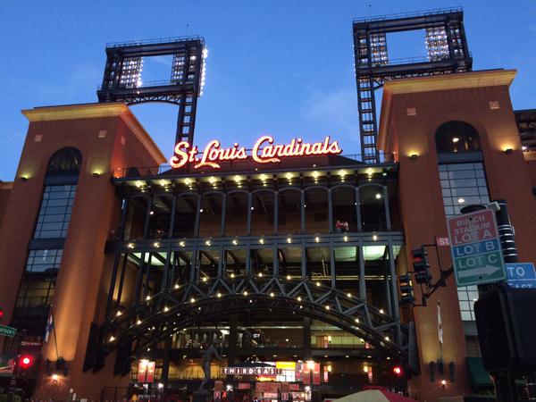 Exterior photo of Busch Stadium in St. Louis, Missouri.