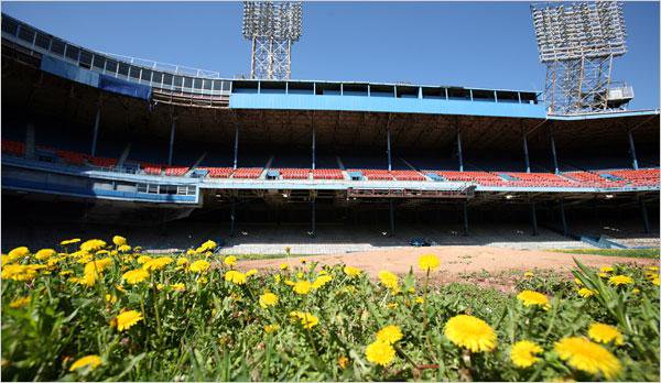 Photo of Tiger Stadium during the early destruction phase.