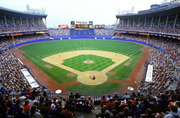 Photo of the playing field at Tiger Stadium from the upper deck.