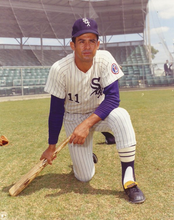 Photo of Chicago White Sox infielder Luis Aparicio at Comiskey Park.